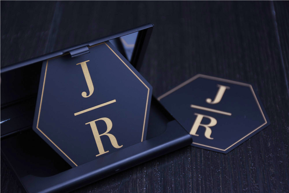 Wedding invitation Metal Card, black matte finished, customized shape
