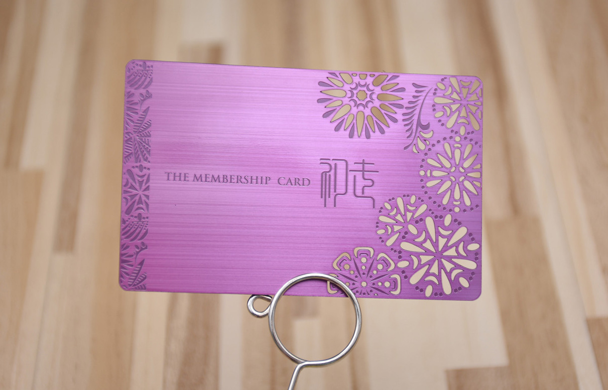 Purple gold brushed metal card, etched only, cutout