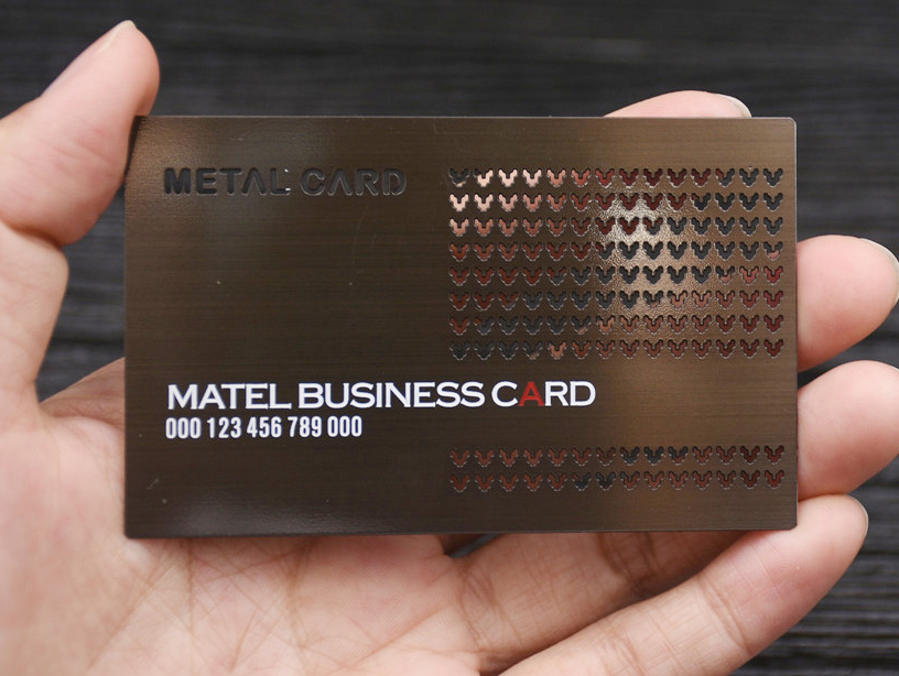 Dark brushed metal card, cutout, printing