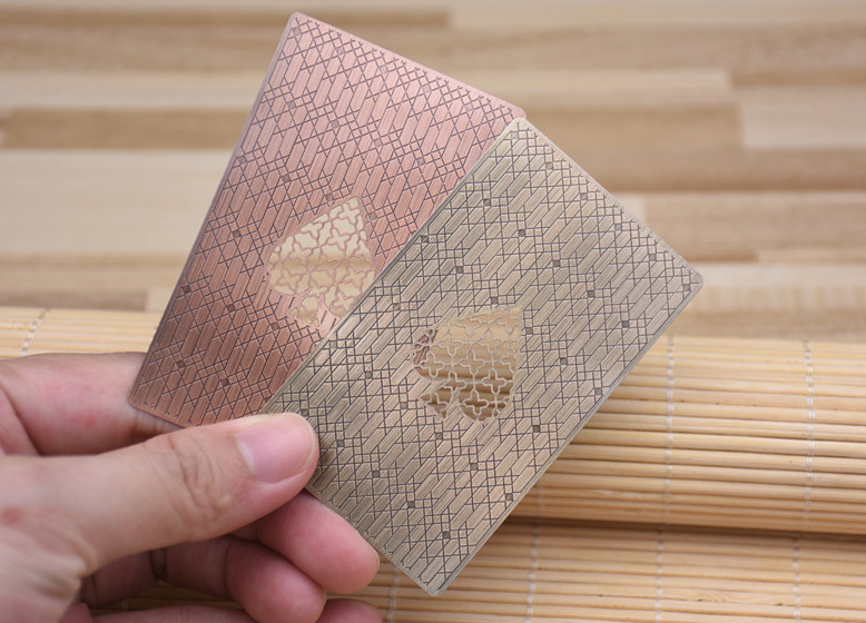 Bronze metal card, brushed finished, cutout, etched only