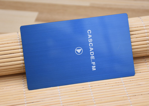 Blue brushed metal card, laser engraved