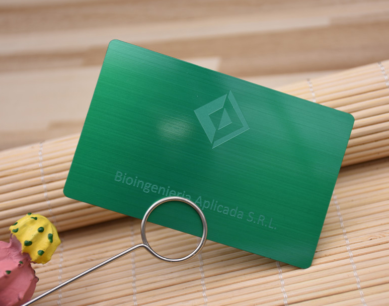Green brushed metal card, etched only