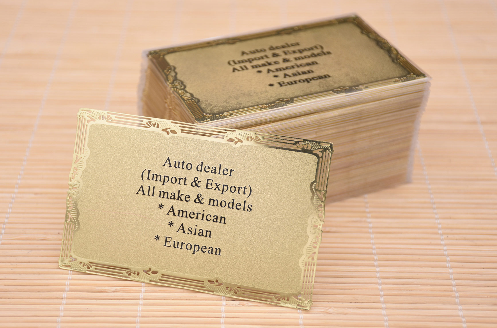 Gold metal card, frosted background, cutout lace