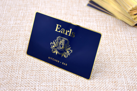 Glossy gold metal card, print background, glossy gold logo and border