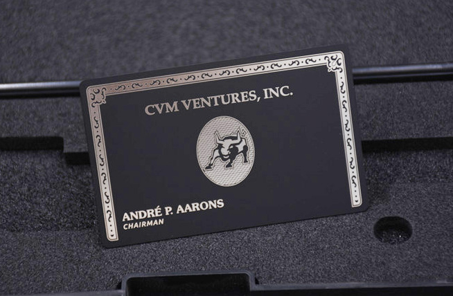 Black matte metal card, laser engraved