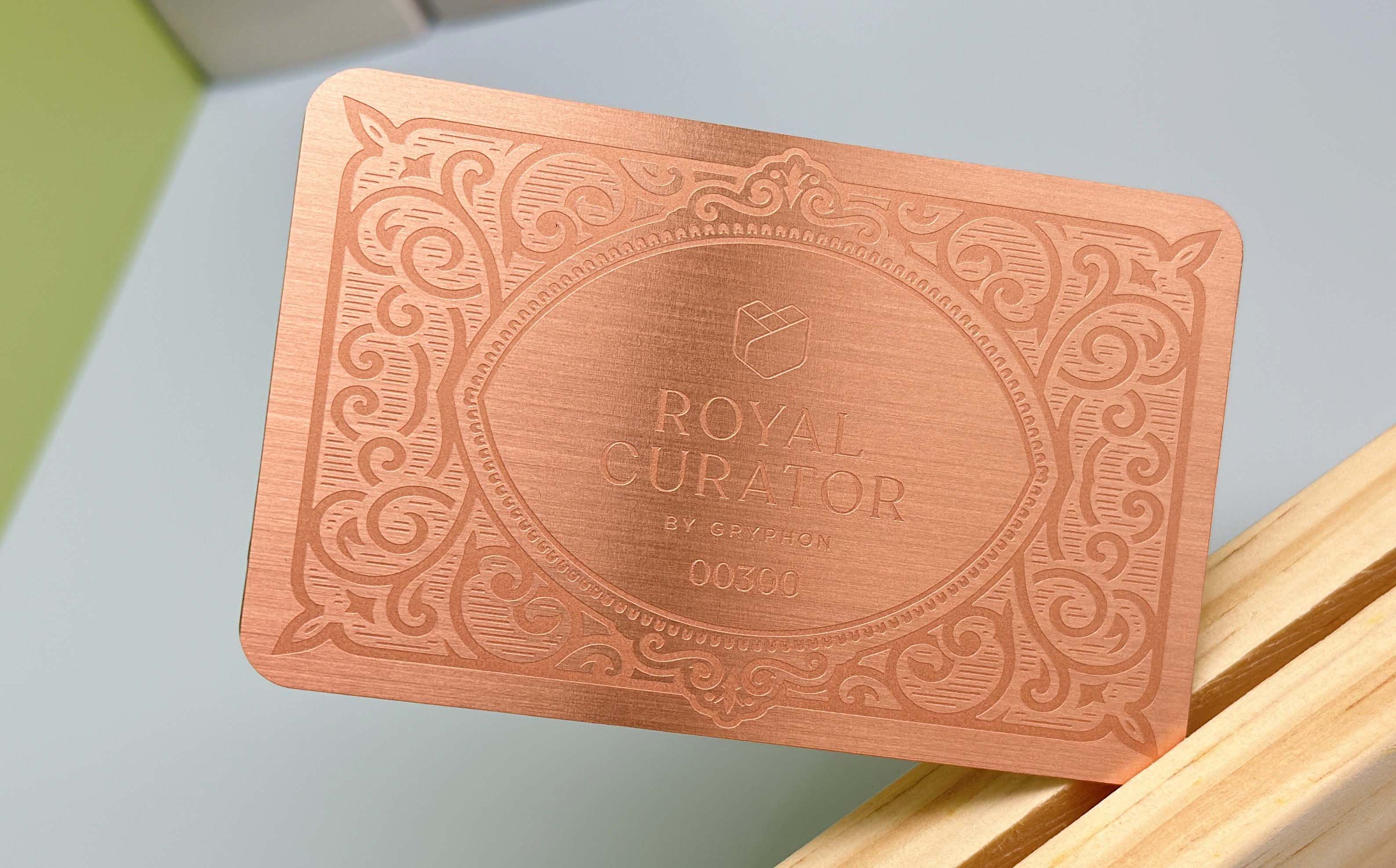 Rose gold brushed metal card, normal etched